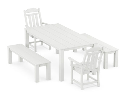 POLYWOOD Cottage 5-Piece Parsons Dining Set with Benches in White