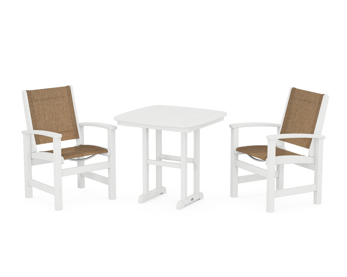 POLYWOOD Coastal 3-Piece Dining Set in White / Burlap
