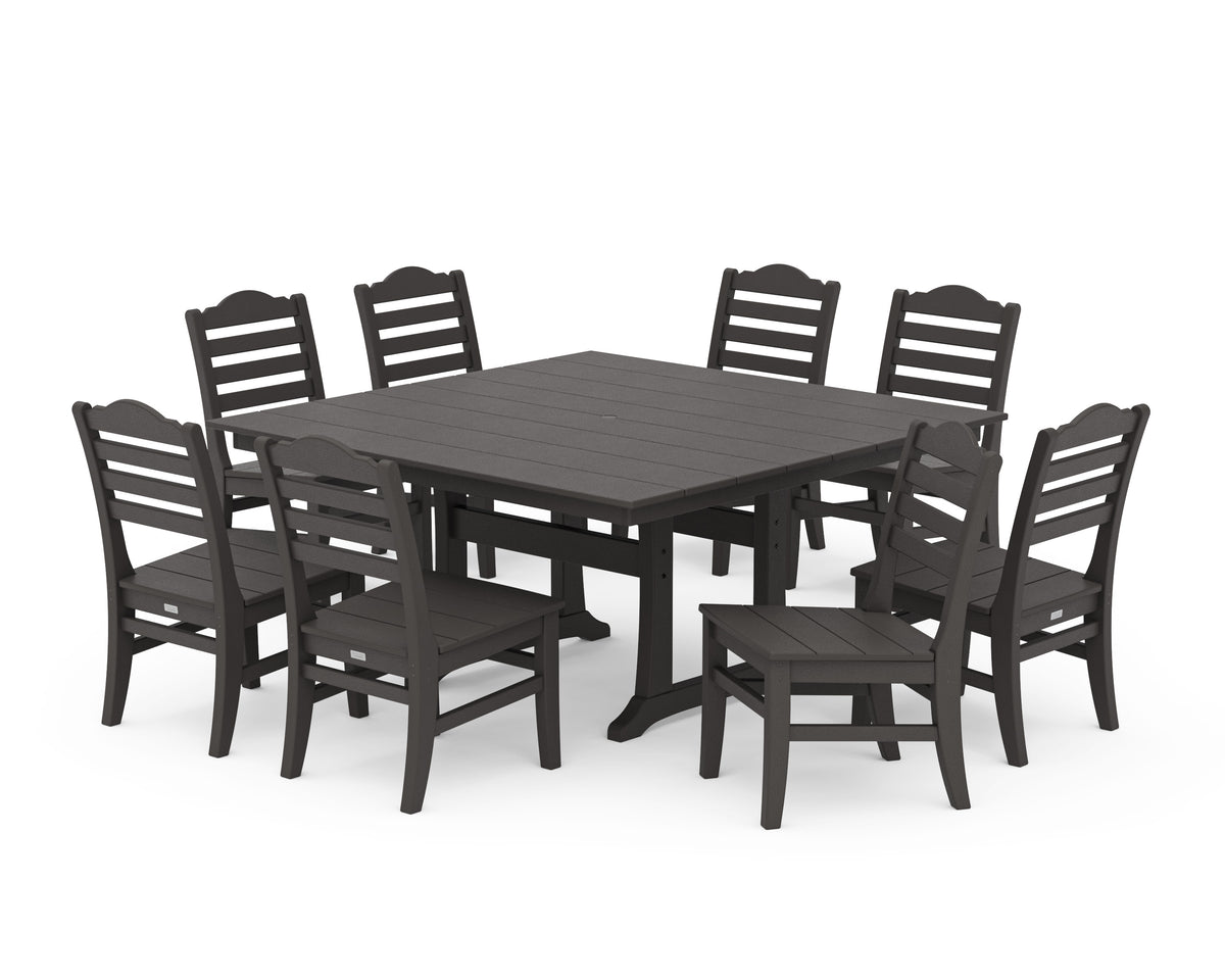 POLYWOOD Savannah Side Chair 9-Piece Square Farmhouse Dining Set with Trestle Legs in Vintage Coffee