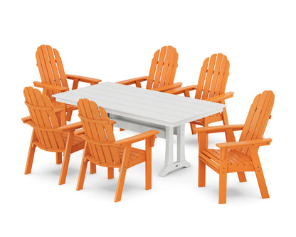 POLYWOOD Vineyard Curveback Adirondack Chair 7-Piece Farmhouse Dining Set with Trestle Legs in Tangerine / White