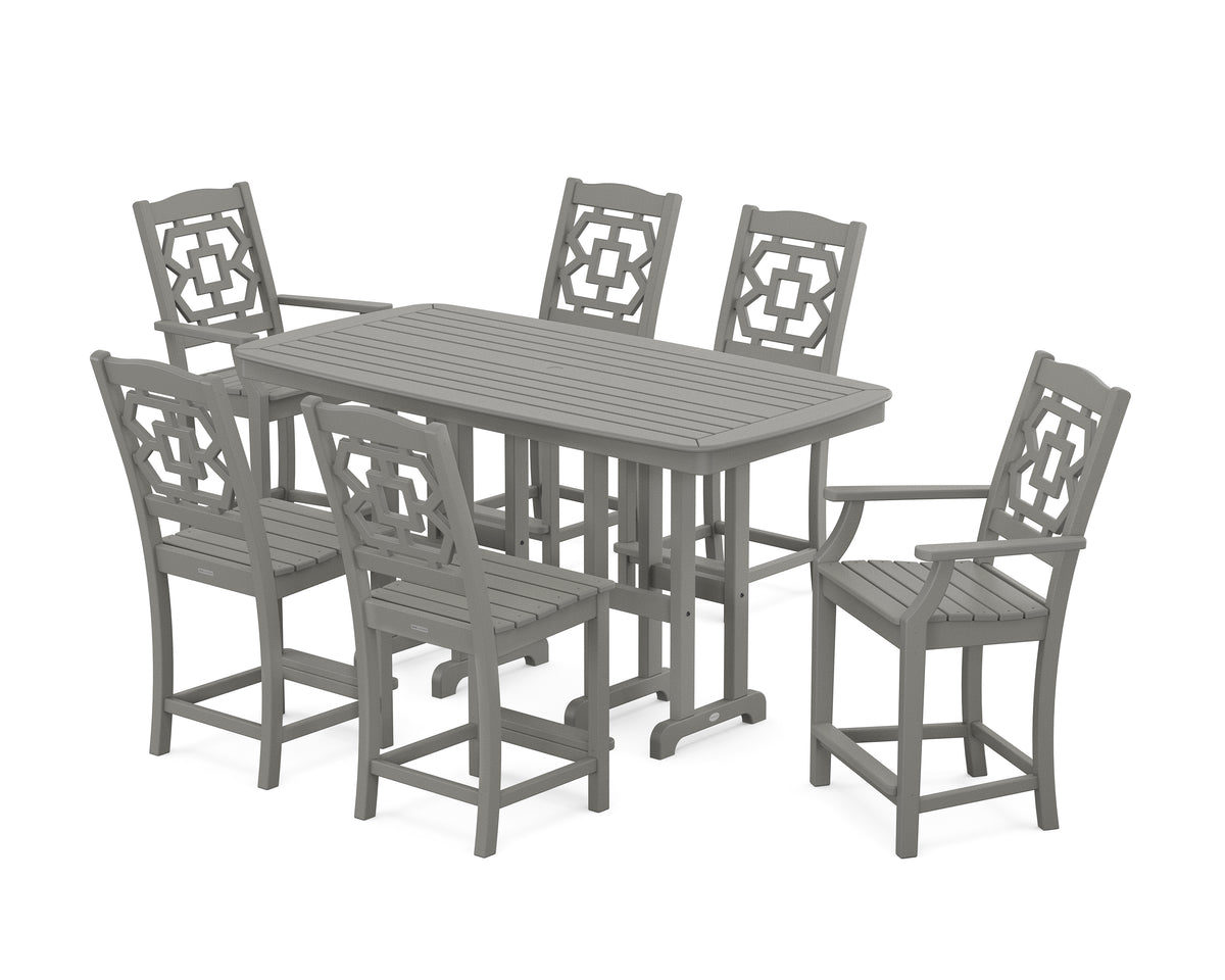 POLYWOOD Chinoiserie 7-Piece Counter Set in Slate Grey