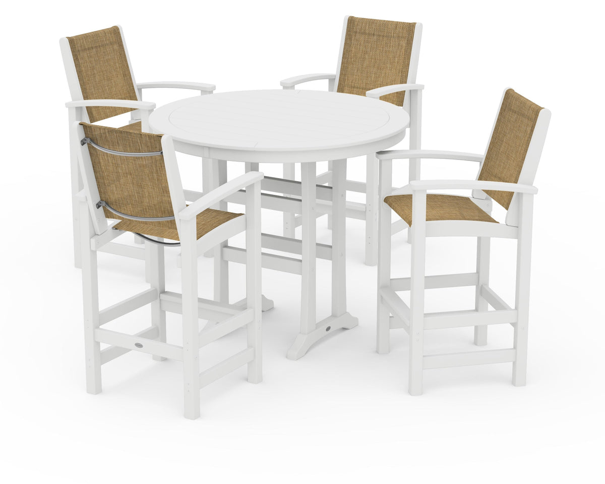 POLYWOOD Coastal 5-Piece Nautical Trestle Bar Set in White / Burlap