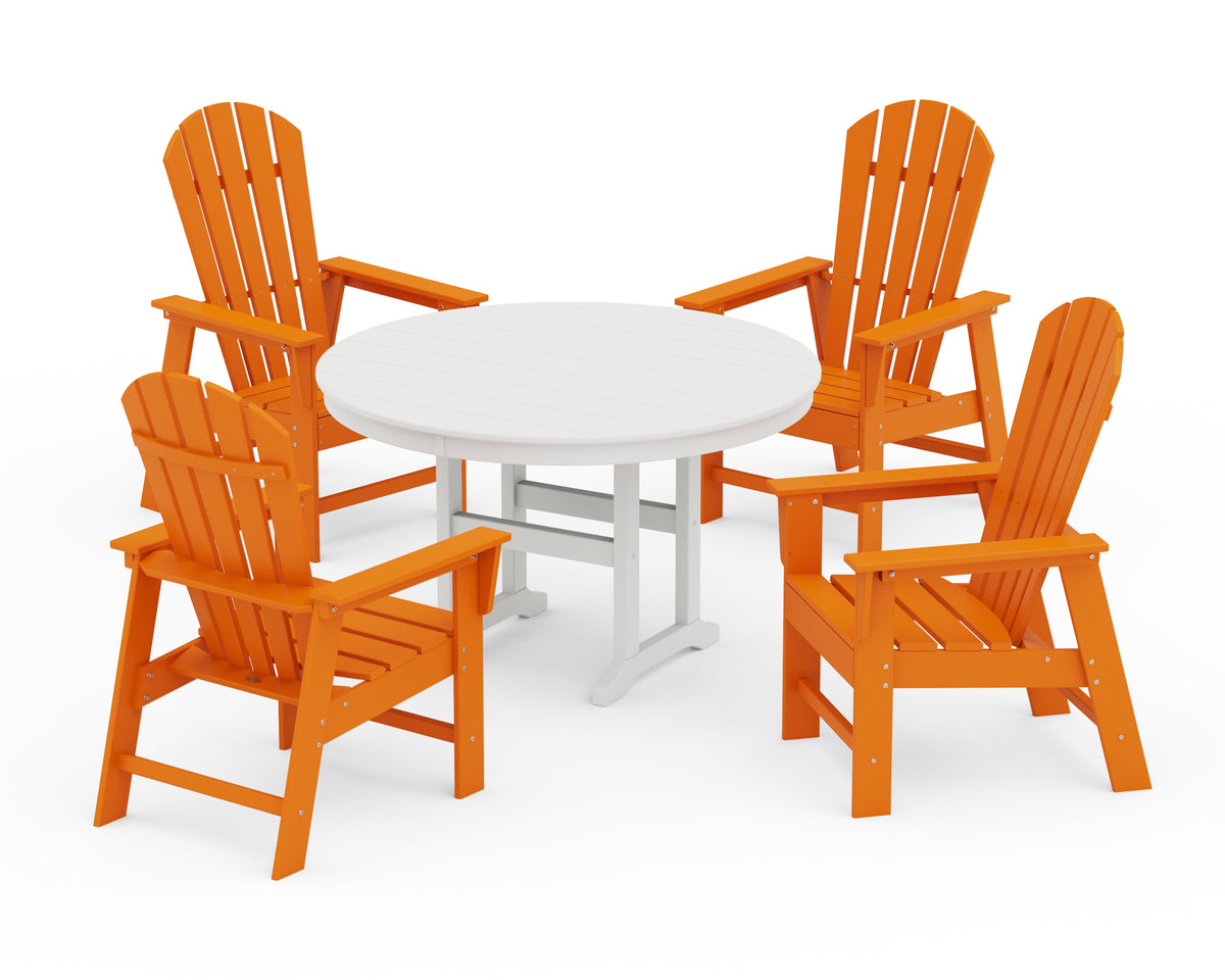 POLYWOOD South Beach 5-Piece Round Farmhouse Dining Set in Tangerine / White