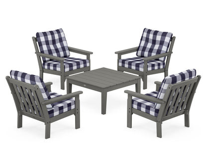 POLYWOOD Vineyard 5-Piece Deep Seating Conversation Set in Slate Grey / Buffalo Plaid Navy