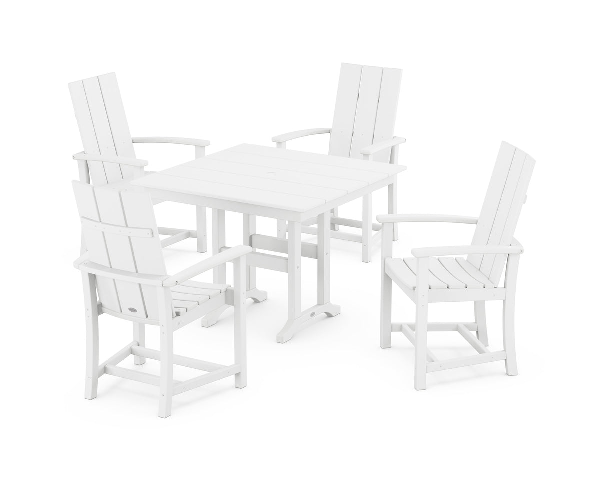 POLYWOOD Modern Adirondack 5-Piece Farmhouse Dining Set - 37" Table in White
