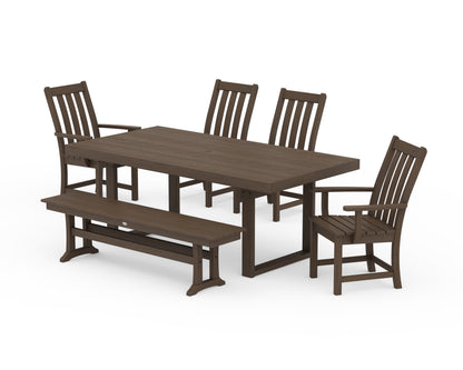 POLYWOOD Vineyard 6-Piece Dining Set with Bench - 39" x 78" Table in Kona