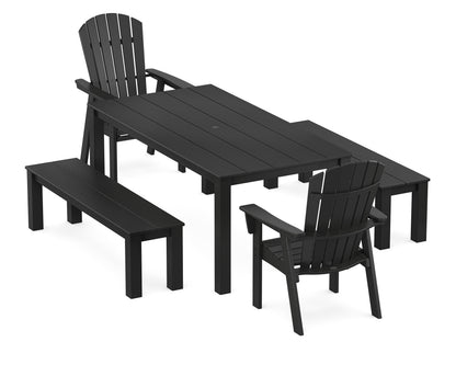 POLYWOOD Nautical Curveback Adirondack 5-Piece Parsons Dining Set with Benches in Black