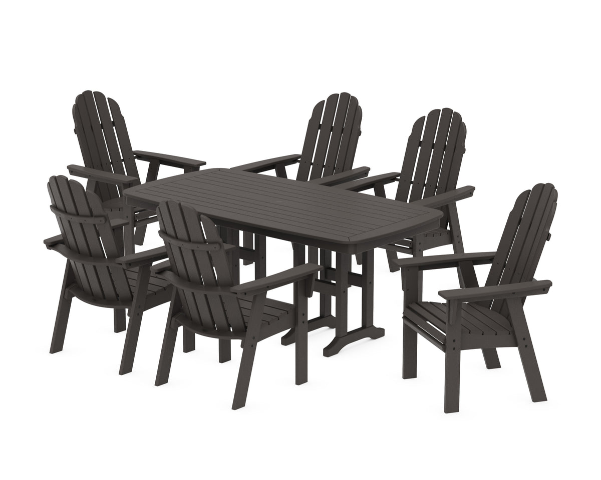 POLYWOOD Vineyard Curveback Adirondack Chair 7-Piece Dining Set in Vintage Coffee
