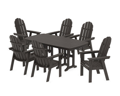 POLYWOOD Vineyard Curveback Adirondack Chair 7-Piece Dining Set in Vintage Coffee