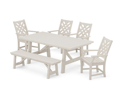 POLYWOOD Wovendale 6-Piece Rustic Farmhouse Dining Set with Bench in Sand