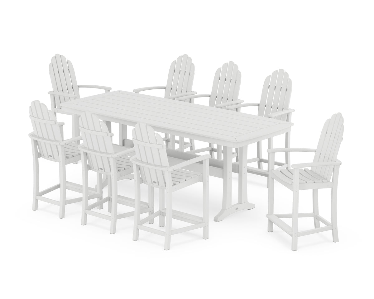 POLYWOOD Classic Adirondack 9-Piece Counter Set with Trestle Legs in White