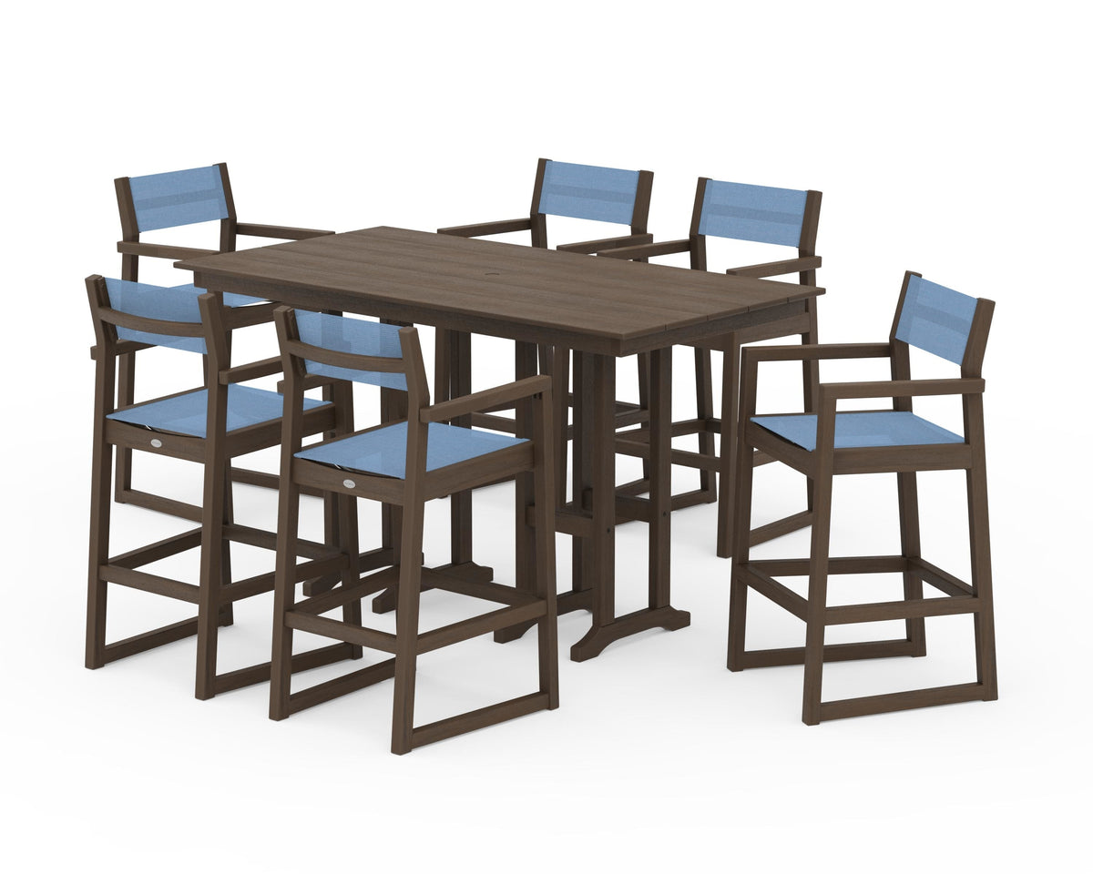POLYWOOD EDGE Sling Arm Chair 7-Piece Farmhouse Bar Set in Kona / Poolside