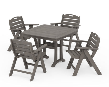 POLYWOOD Nautical Folding Lowback Chair 5-Piece Dining Set with Trestle Legs - 37" Table in Driftwood