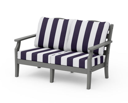 POLYWOOD Savannah Deep Seating Loveseat in Slate Grey / Cabana Stripe Navy