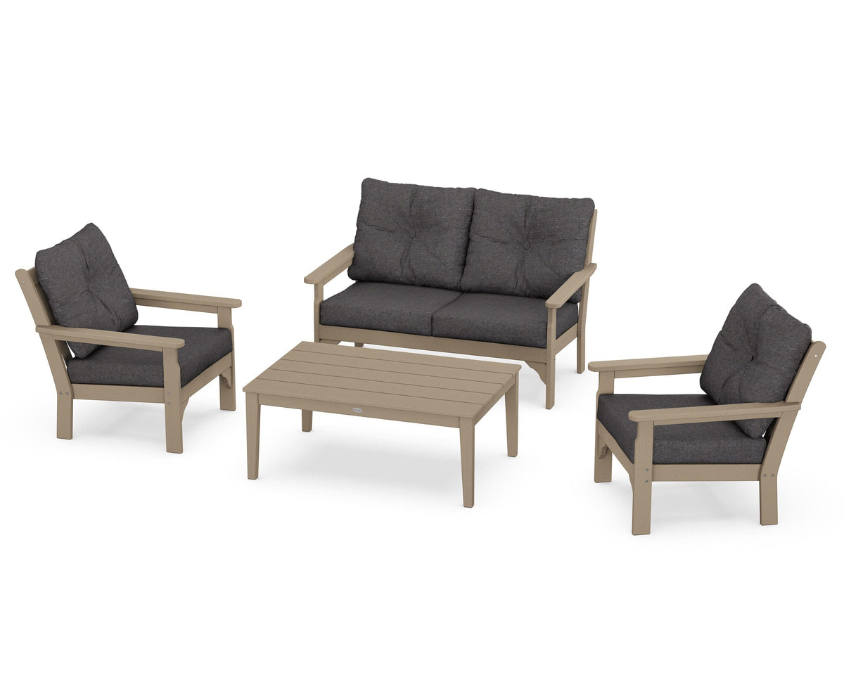POLYWOOD Vineyard 4-Piece Deep Seating Set with Two Chairs and Loveseat in Vintage Sahara / Ash Charcoal