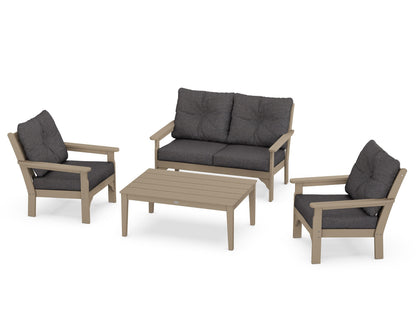 POLYWOOD Vineyard 4-Piece Deep Seating Set with Two Chairs and Loveseat in Vintage Sahara / Ash Charcoal