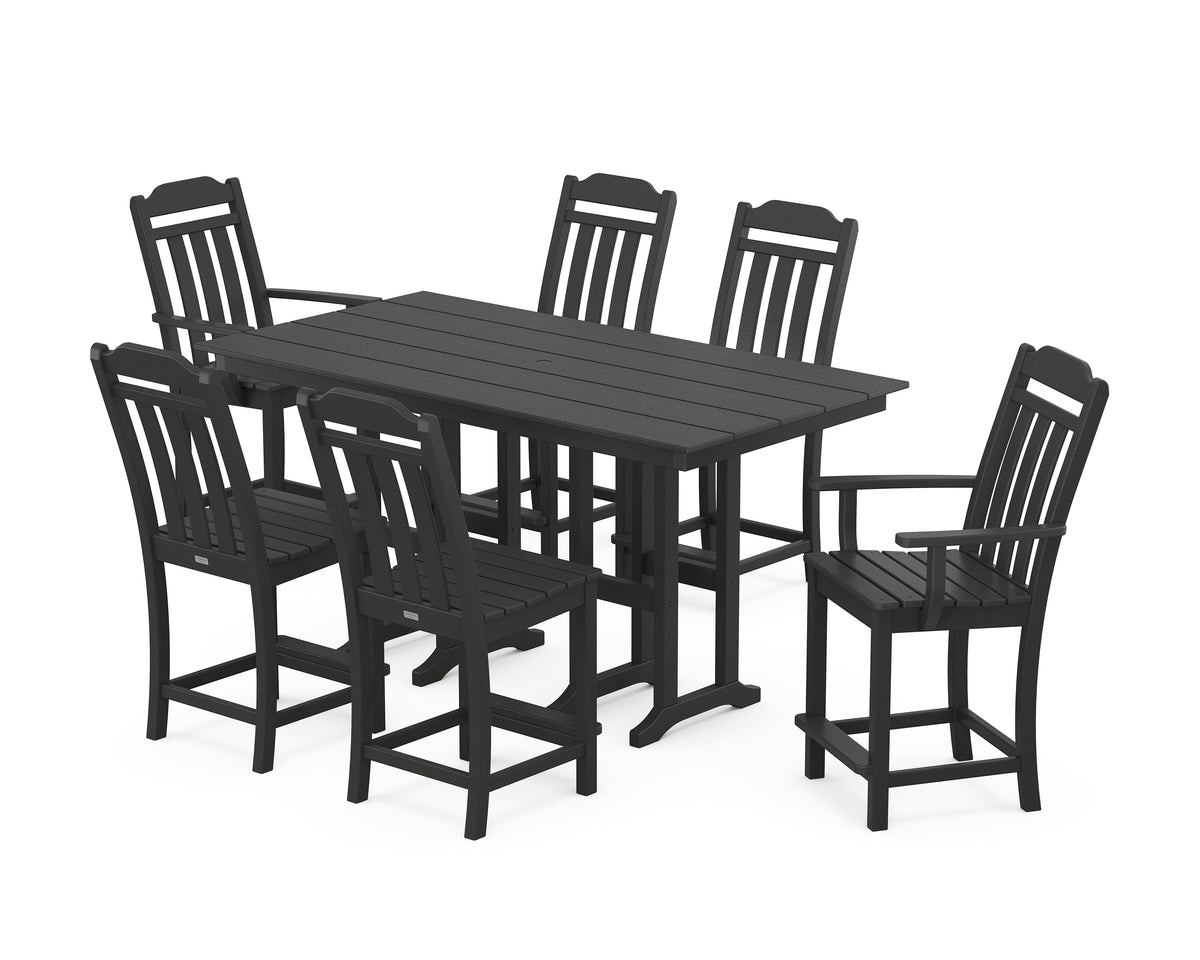 POLYWOOD Country Living Cottage 7-Piece Farmhouse Counter Set in Black