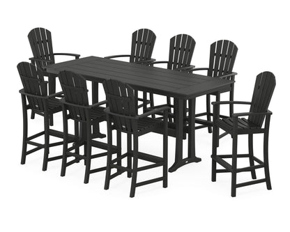 POLYWOOD Palm Coast 9-Piece Farmhouse Bar Set with Trestle Legs in Black