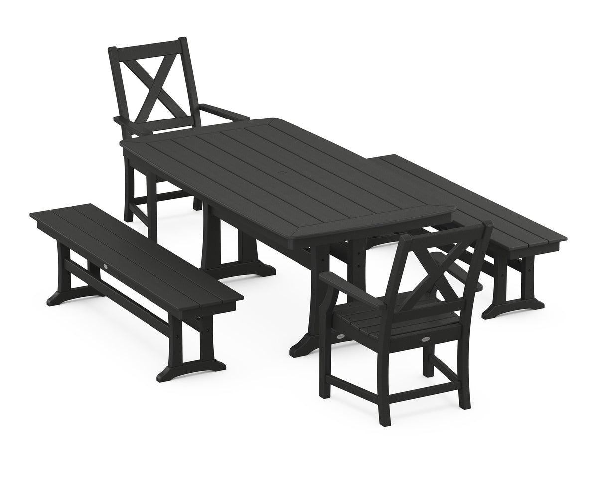 POLYWOOD Braxton 5-Piece Dining Set with Trestle Legs - 38" x 73" Table in Black