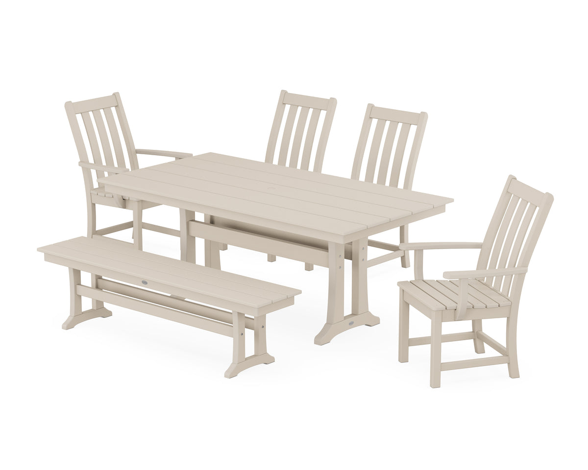 POLYWOOD Vineyard 6-Piece Farmhouse Dining Set with Trestle Legs in Sand