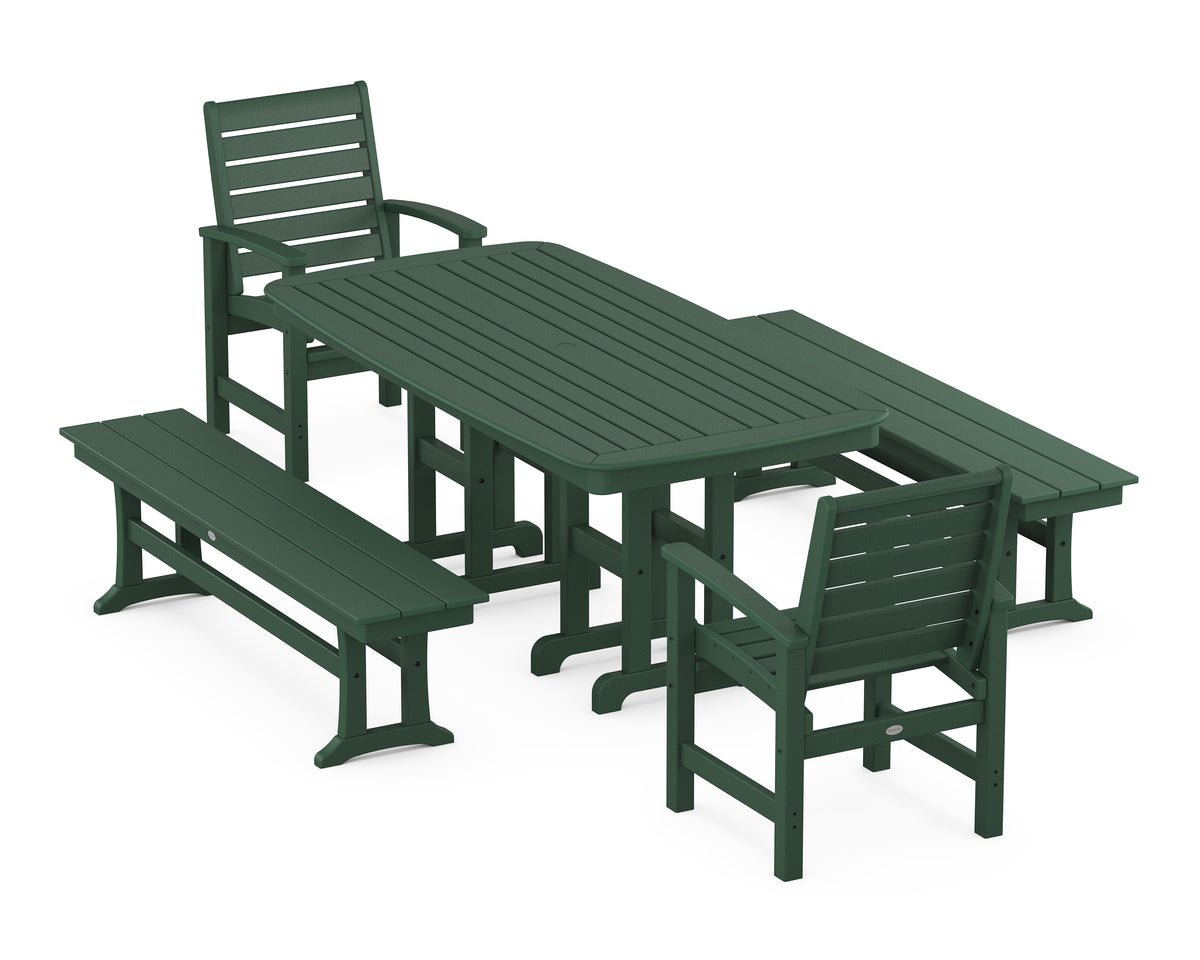 POLYWOOD Signature 5-Piece Dining Set with Benches - 37" x 72" Table in Green