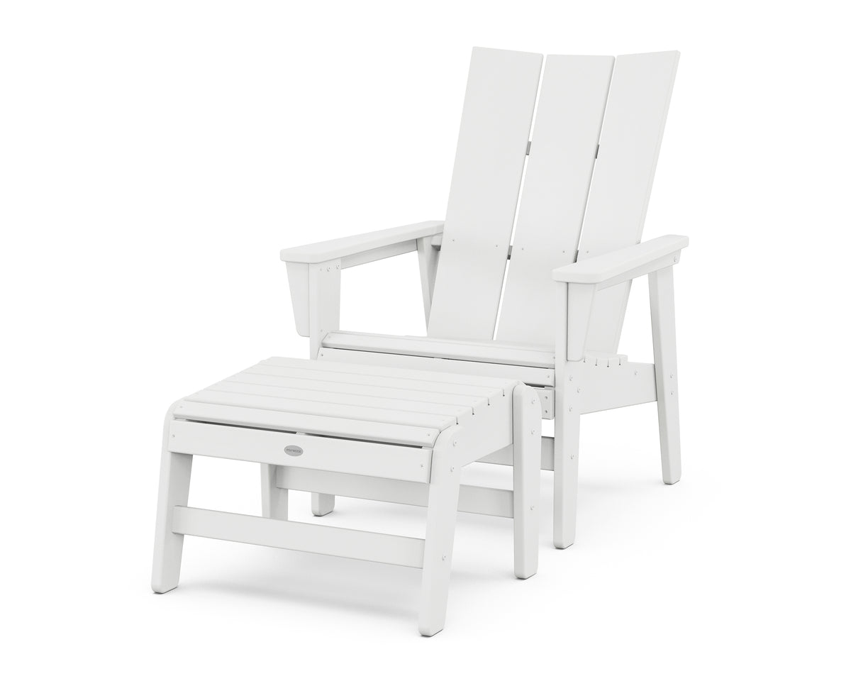 POLYWOOD Modern Grand Upright Adirondack Chair with Ottoman in White