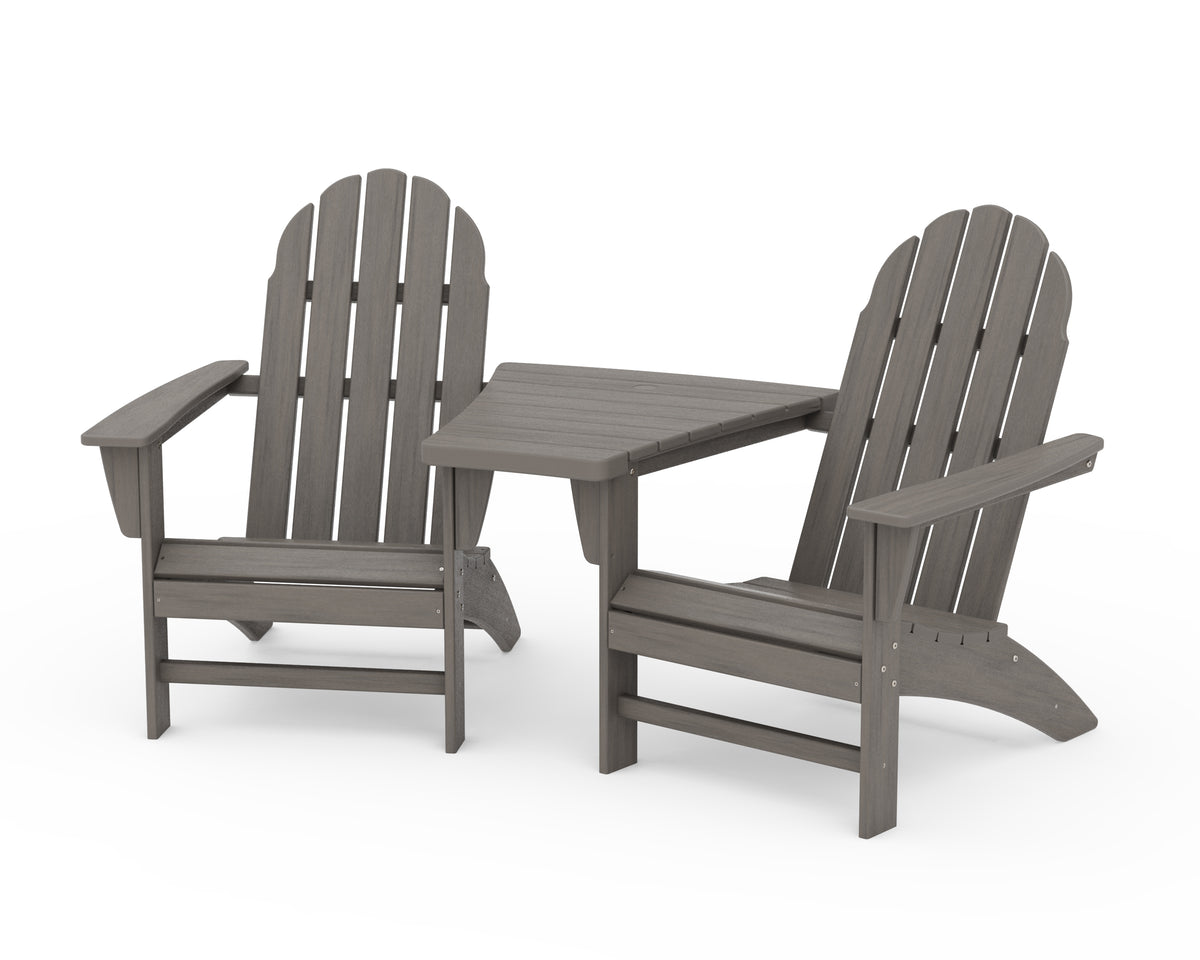 POLYWOOD Vineyard 3-Piece Adirondack Set with Angled Connecting Table in Driftwood
