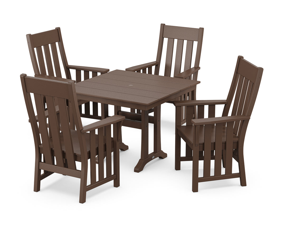 POLYWOOD Acadia 5-Piece Farmhouse Dining Set with Trestle Legs in Mahogany