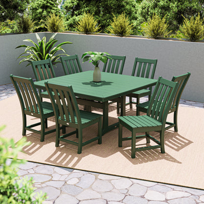 Lifestyle photo of the POLYWOOD Vineyard 9-Piece Dining Set in Green