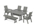 POLYWOOD Modern Curveback Adirondack 6-Piece Farmhouse Dining Set with Trestle Legs and Bench - 38" x 73" Table in Slate Grey