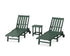 POLYWOOD Vineyard 3-Piece Chaise with Wheels Set in Green
