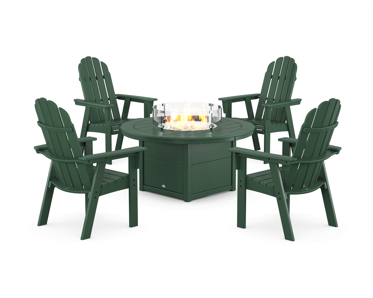POLYWOOD Vineyard 4-Piece Curveback Upright Adirondack Conversation Set with Fire Pit Table in Green