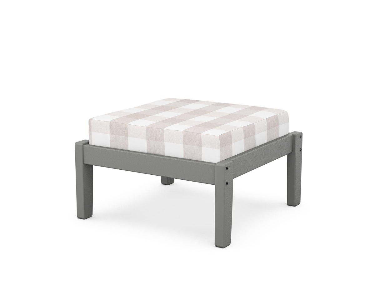 POLYWOOD Deep Seating Ottoman in Slate Grey / Buffalo Plaid Dune Burlap