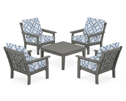 POLYWOOD Vineyard 5-Piece Deep Seating Conversation Set in Slate Grey / Trellis Sky Blue