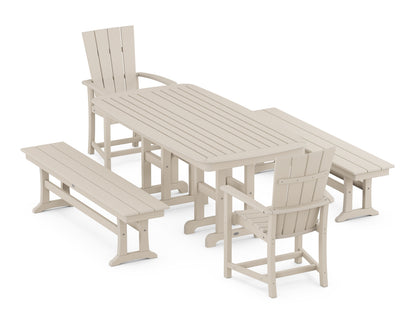 POLYWOOD Quattro 5-Piece Nautical Dining Set with Benches in Sand
