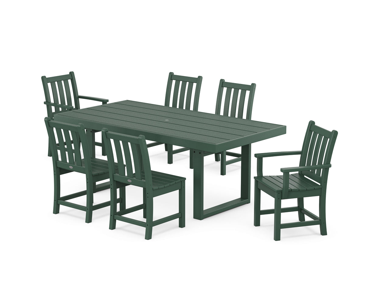 POLYWOOD Traditional Garden 7-Piece Dining Set - 39" x 78" Table in Green