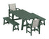 POLYWOOD Coastal 5-Piece Rustic Farmhouse Dining Set With Benches in Green / Birch