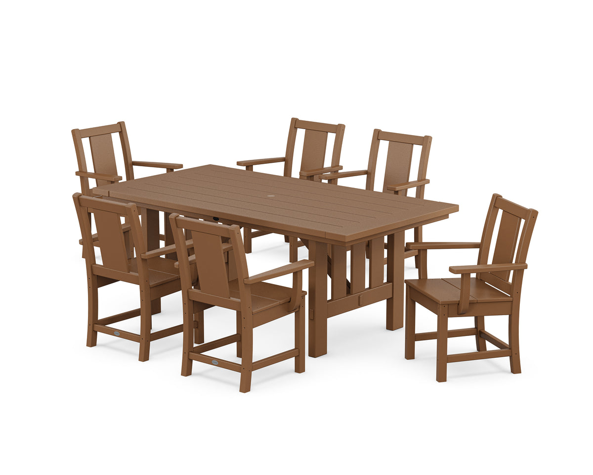 POLYWOOD Prairie Arm Chair 7-Piece Mission Dining Set in Teak