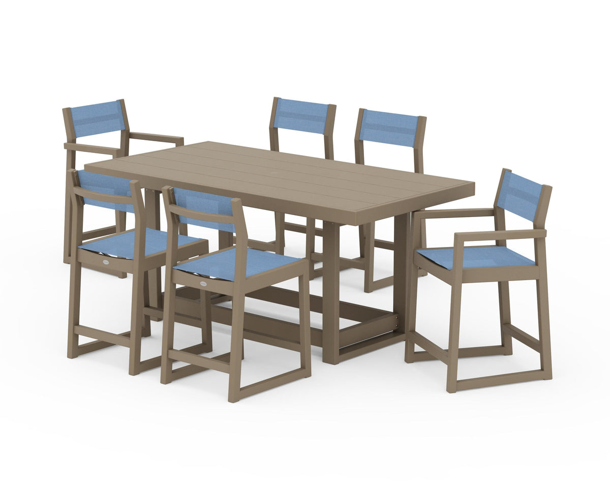 POLYWOOD EDGE Sling 7-Piece Counter Table Set in Vintage Sahara / Poolside