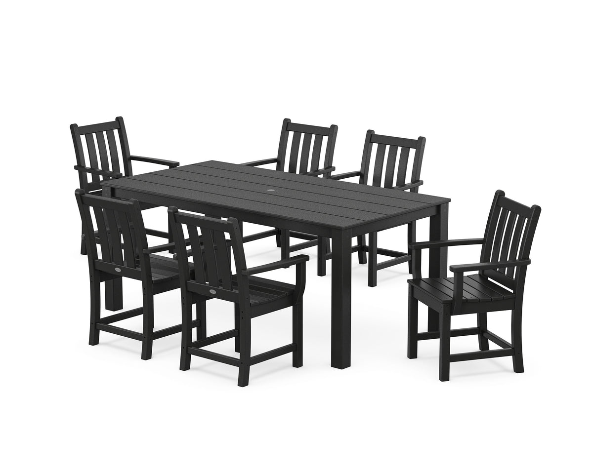 POLYWOOD Traditional Garden Arm Chair 7-Piece Parsons Dining Set in Black
