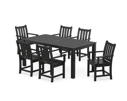 POLYWOOD Traditional Garden Arm Chair 7-Piece Parsons Dining Set in Black