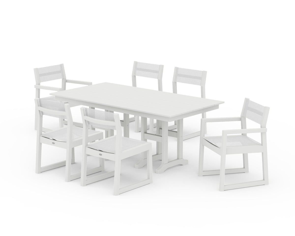 POLYWOOD EDGE Sling 7-Piece Farmhouse Dining Set in Vintage White / White
