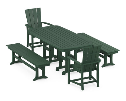 POLYWOOD Quattro 5-Piece Nautical Dining Set with Benches in Green