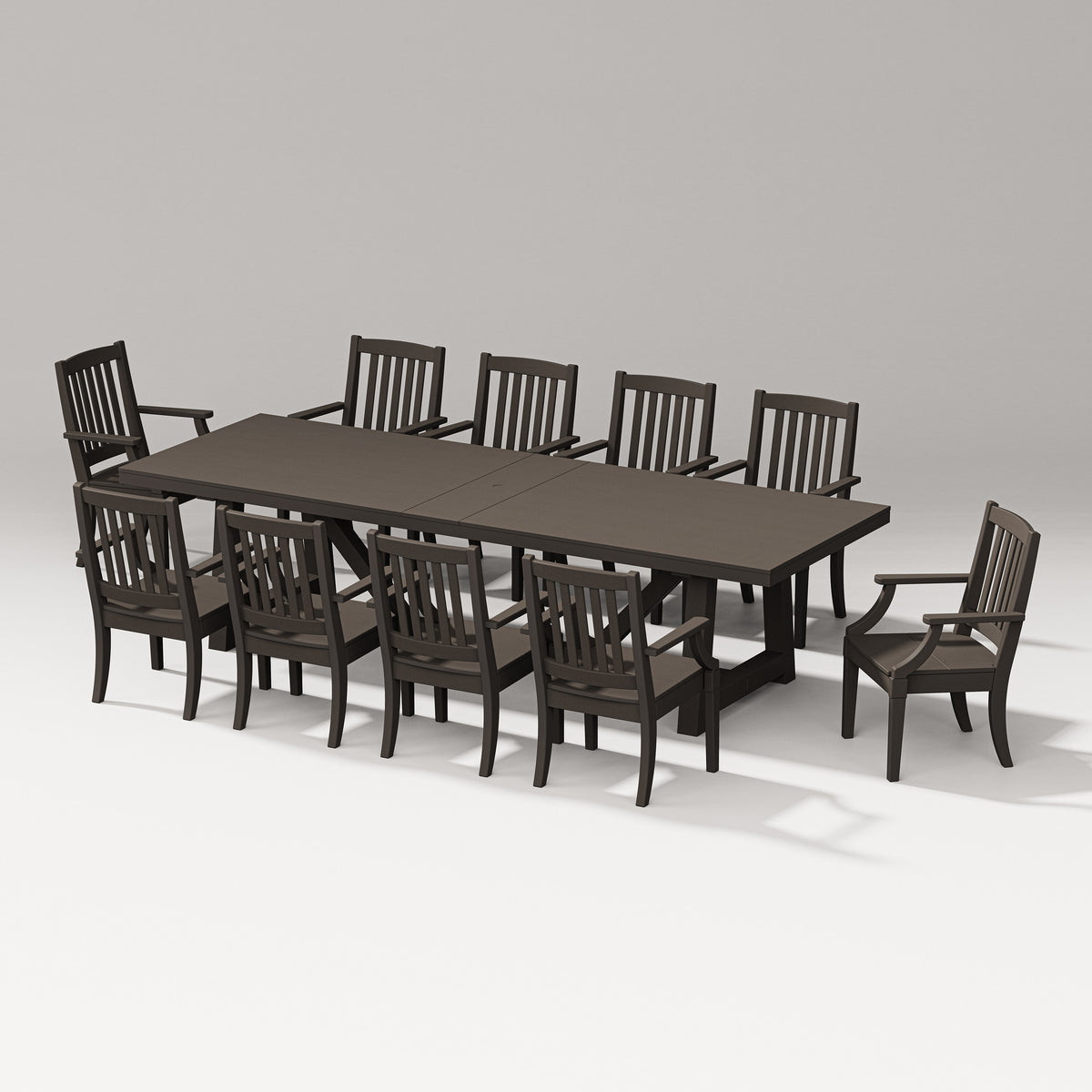 POLYWOOD Estate Arm Chair 11-Piece A-Frame Table Dining Set in Vintage Coffee