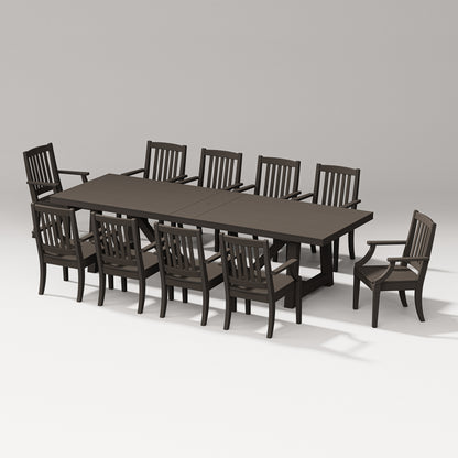 POLYWOOD Estate Arm Chair 11-Piece A-Frame Table Dining Set in Vintage Coffee