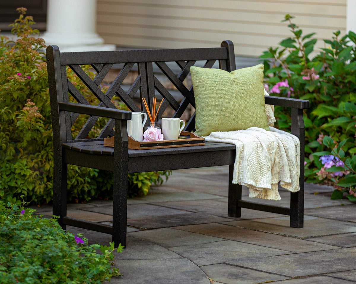 Lifestyle photo of the POLYWOOD Chippendale 48" Bench in Black