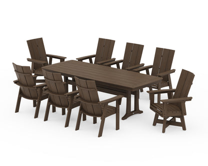 POLYWOOD Modern Curveback Adirondack Swivel 9-Piece Dining Set with Trestle Legs in Kona