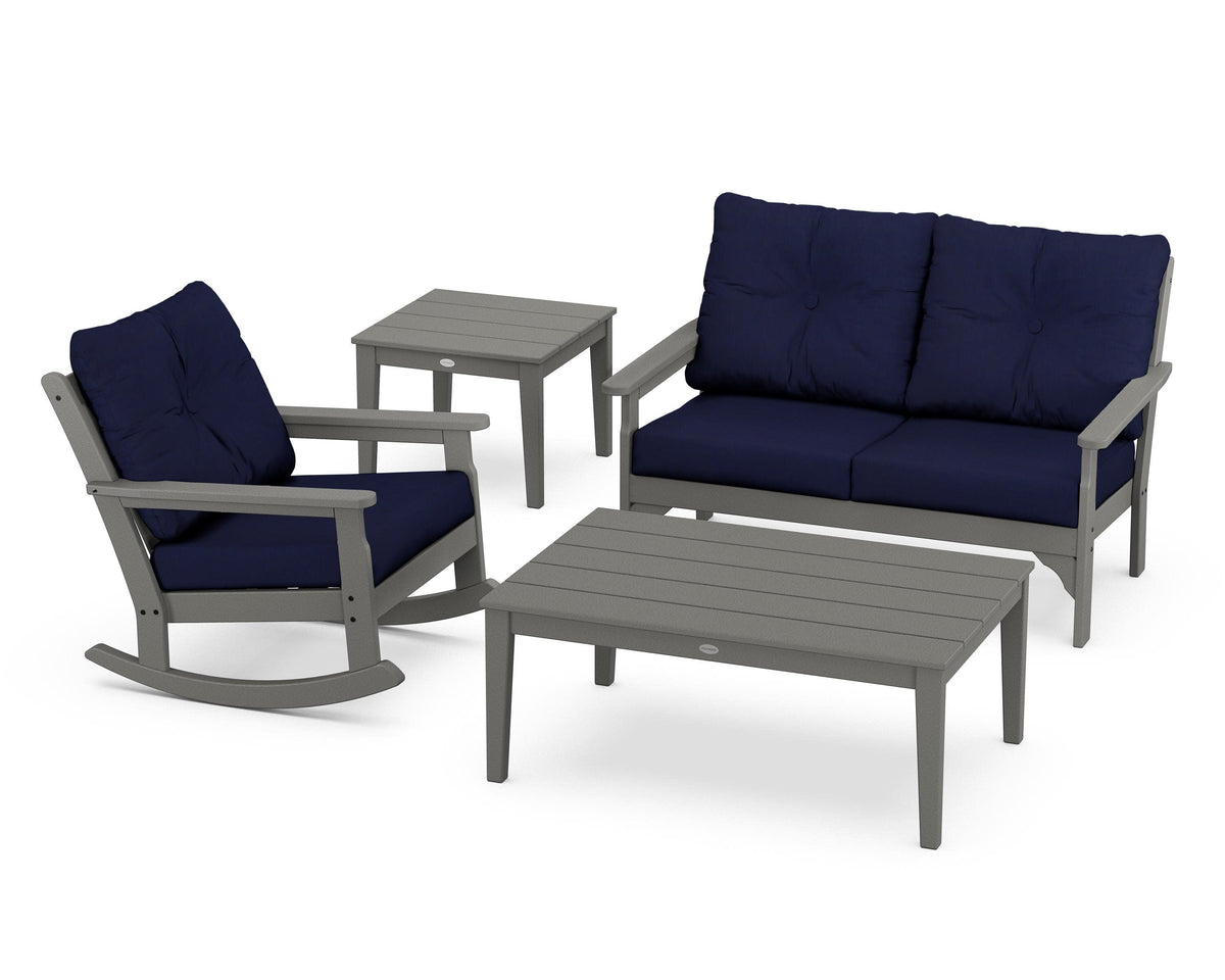 POLYWOOD Vineyard 4-Piece Deep Seating Rocker Set in Slate Grey / Navy