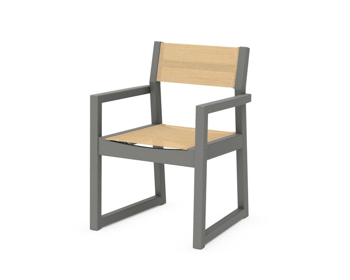 POLYWOOD EDGE Sling Dining Arm Chair in Slate Grey / Dupioni Apricot