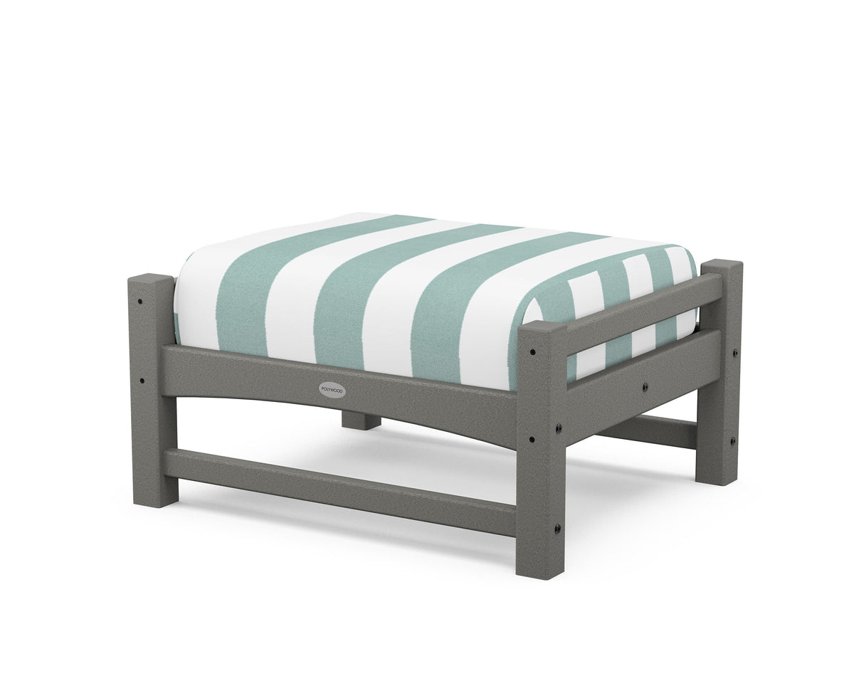 POLYWOOD Club Ottoman in Slate Grey / Cabana Stripe Glacier Spa